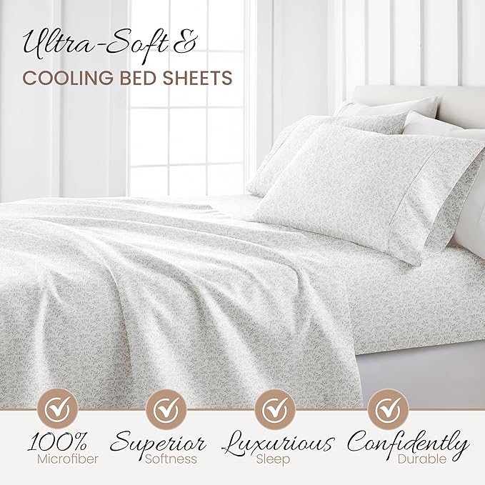 Linen Market 3 Piece Twin Bedding Sheet Set (Gray Vines) - Sleep Better Than Ever with These Ultra-Soft & Cooling Bed Sheets for Your Twin Size Bed - Deep Pocket Fits 16" Mattress