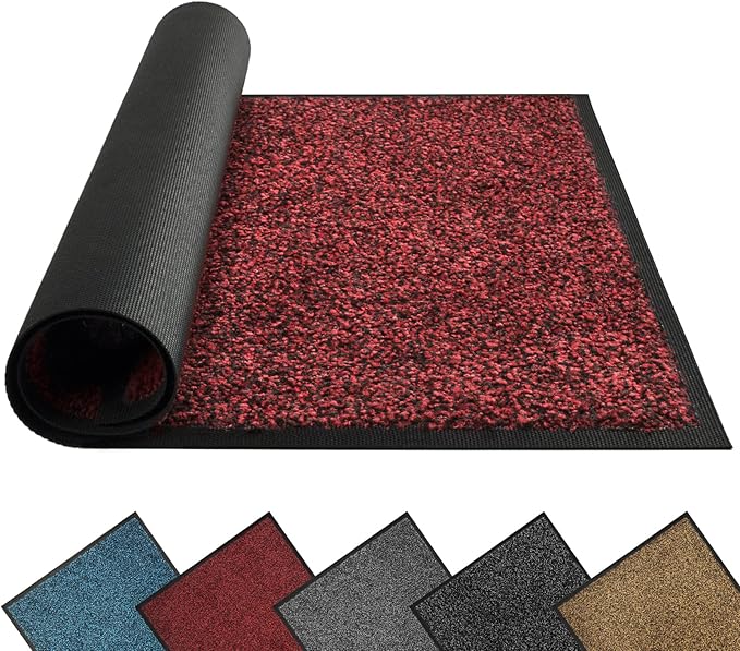 Mibao Front Door Mat, Dirt Trapper Welcome Mat for Outdoor Indoor, Non-Slip Waterproof Doormat, Durable Machine Washable Low Profile Entry Rug for Back Door Outside Patio Porch, 48" x 36", Red