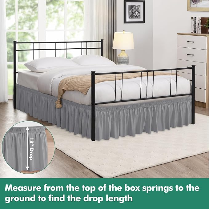 Biscaynebay Wrap Around Bed Skirts with Split Corners for Queen Beds 18" Drop, Silver Grey Adjustable Elastic Dust Ruffles Easy Fit Wrinkle Resistant Silky Luxurious Fabric Machine Washable