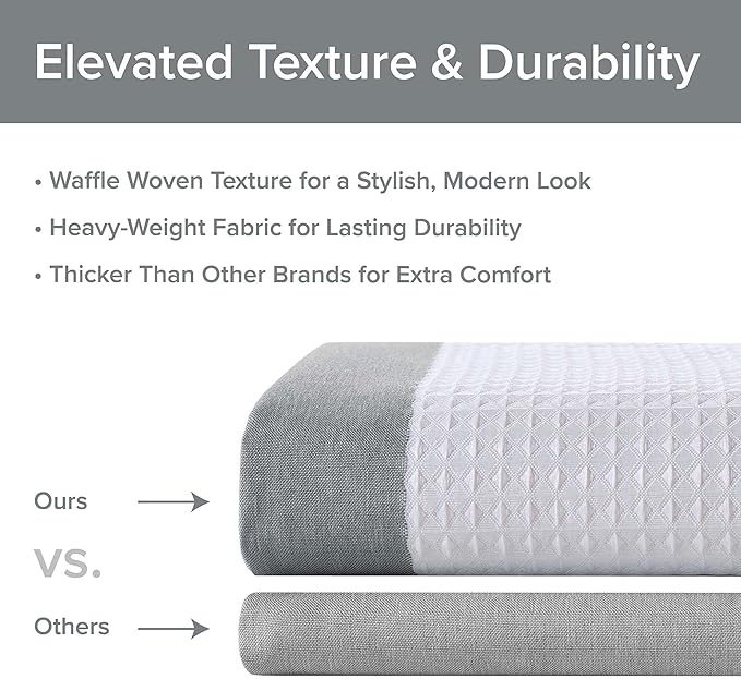 Madison Park Shower Curtain Waffle Weave Striped Pieced Design Fabric Shower Curtains for Bathroom with 3M Scotchgard Moisture Management Premium Spa Quality Modern Standard 72"x72" Grey