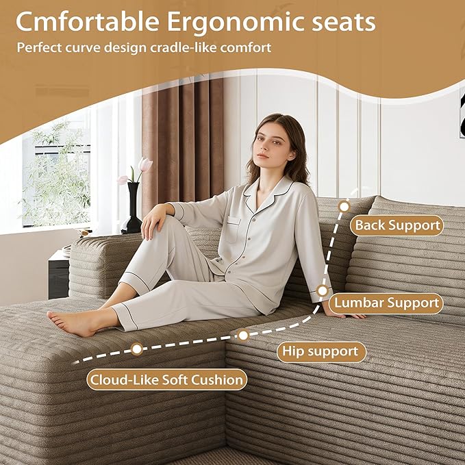 96" Sectional Couches for Living Room Modern Modular Sofa with L-Shape Couchs Upholstered Boneless Couch Deep Seat Sectional Couch with Chaise (Camel, 96" Left Facing Chaise+2Seaters)