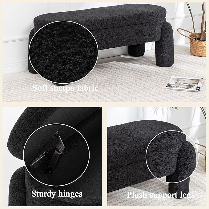 Ottoman with Storage, Large Foot Rest Ottoman Storage Bench,End of Bed Bench,Upholstered Seating,for Entryway, Hallway, Living Room,Bedroom (Black)