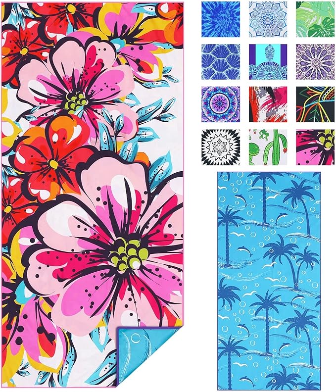 Microfiber Thin Beach Towel Lightweight 71x32 inch Oversized Extra Large Sand Free Towels Fast Dry for Travel Pool Camping Sports Beach Accessories Vacation Essential Gift