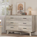 Dresser for Bedroom, 6 Drawer Wide Modern Chest of Drawers with X-Shaped Sturdy Base, Wood Double Dresser Closet Clothes Storage Organizer, Wooden TV Stand for Living Room, Hallway, Grey