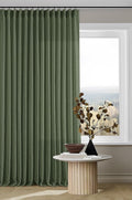 Pleated Linen Curtains 90 Inches Long for Living Room Pinch Pleat Hooks for Track System Back Tab Custom Made Memory Shape Drape Light Filtering Olive Green Living Room Bedroom Window Curtain 90 Inch