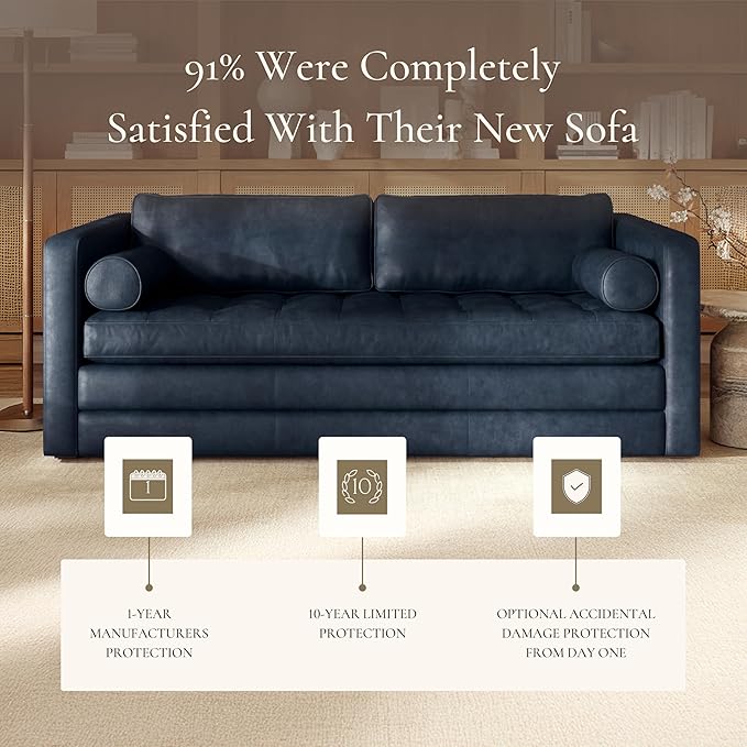 Poly & Bark Napa 82" Leather Pull‑Out Sleeper Sofa – Full‑Grain Italian Leather Upholstery,Tri‑Layer Mattress & Storage Console –Sophisticated Multi‑Functional Sofa Bed for Living Rooms & Guest Spaces