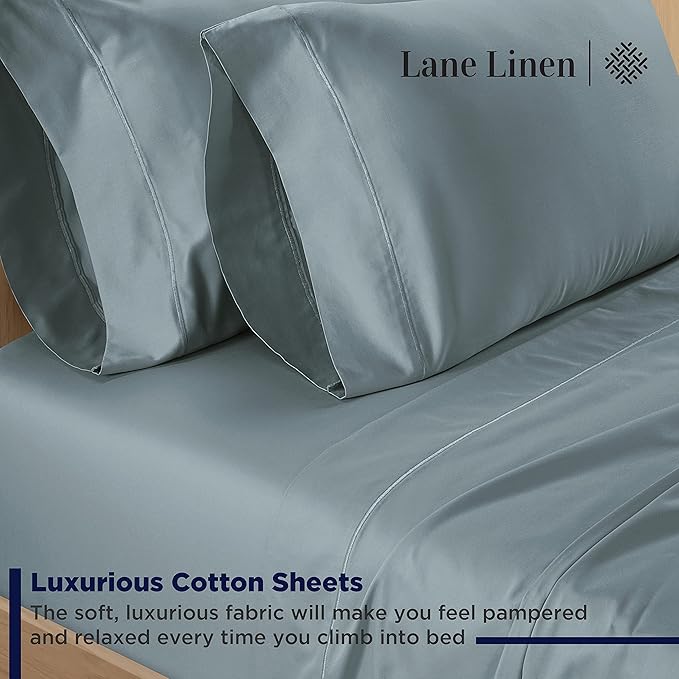 LANE LINEN 100% Cotton Bed Sheets – 600 Thread Count Cooling Sheets Queen, Durable Daily Use Bedding, Value Comfort for Night Rest, Hotel Sateen Finish, Snug Fit 15" Deep Pocket – Blue