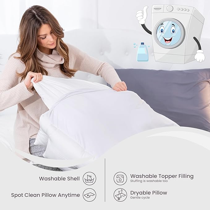 Wife Pillow - Topper, Down Alternative Premium Siliconized Fiberfill - Machine Wash & Dry. Adjustable for Side Sleepers by Zipper Access, Add or Remove Filling for Best Sleeping: Medium Support
