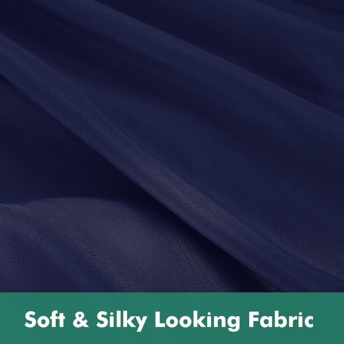 Biscaynebay Wrap Around Bed Skirts with Split Corners for Queen Beds 16" Drop, Navy Elastic Dust Ruffles Adjustable Easy Fit Wrinkle & Fade Resistant Silky Luxurious Fabric Machine Washable