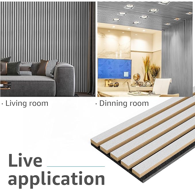 Art3d 4pcs-107 x 8in Slat Acoustic Panel for Wall and Ceiling, 3D Fluted Sound Absorbing Panel with Wood Finish, Silver