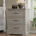 Farmhouse 3 Drawers Dresser for Bedroom, 24" Wide Modern Chest of Drawers with Deep Drawers & Bar Handles, Rustic Wood Nightstand, Wooden Closet Storage Organizer for Living Room, Hallway, Grey