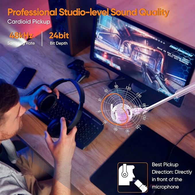 Comica EJoy Uni Pro Wireless USB Condenser Gaming for PC, PS4, PS5, USB C Phone and Mac, Boom Arm RGB Computer Mic for Twitch, Streaming, Podcasting, Noise Cancellation Mic with Mute, Gain, Monitoring