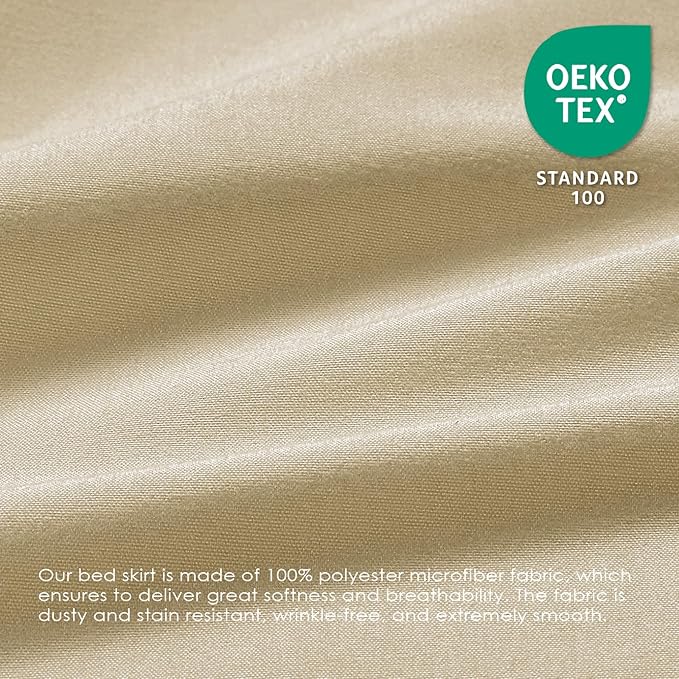 FreshCulture Full Bed Skirt, Elastic Wrap Around Bed Skirt Full Bed, Easy Fit with 15-Inch Tailored Drop, Hotel Quality Dust Ruffle for Full Size Bed, Bed Skirt Full Size (Beige)