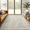 5x7 Area Rugs Blue Ivory Low Pile Indoor Washable Trendy Faded Style Rugs for Bedroom Living Room Dining Room Foldable Non-Slip Thin Print Mat