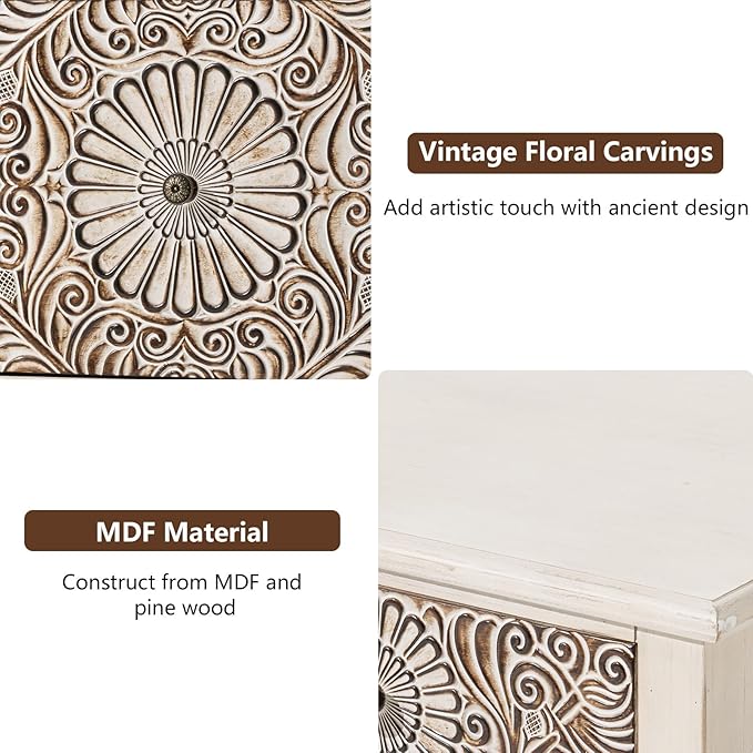 COSIEST Bedside Table Set of 2, Wood Nightstand, Farmhouse End Table with Storage, Nightstand with Drawers for Bedroom, Living Room