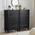 ORRD 5 Drawer Fluted Dresser for Bedroom Set of 2, Mid Century Modern Chest of Drawers, Wood Storage Large Dresser Organizer for Bedroom Living Room Hallway Closet, Black