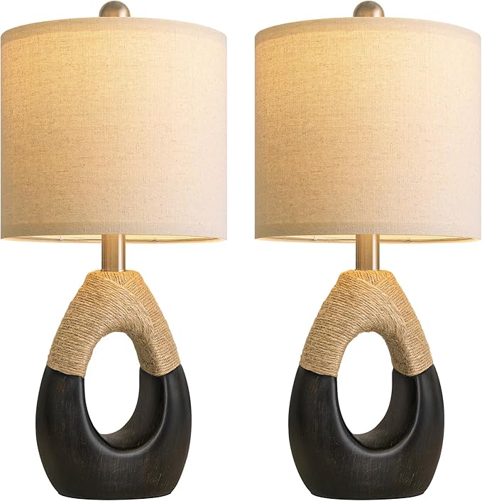 OYEARS 19" Table Lamps Set of 2, Bedside Lamps for Bedroom, Boho Lamps for Living Room, Rustic Lamps for Office, Vintage Design Nightstand Lighting (Bulb Not Included, Black)