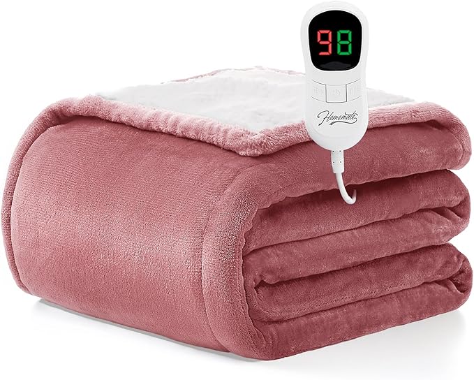 Homemate Electric Heated Blanket Full Size - 72"x84" Heating Blanket Full Size 1/2/4/6/8 Hours Auto-Off 10 Heat Level Over-Heat Protection Flannel Sherpa ETL Certification