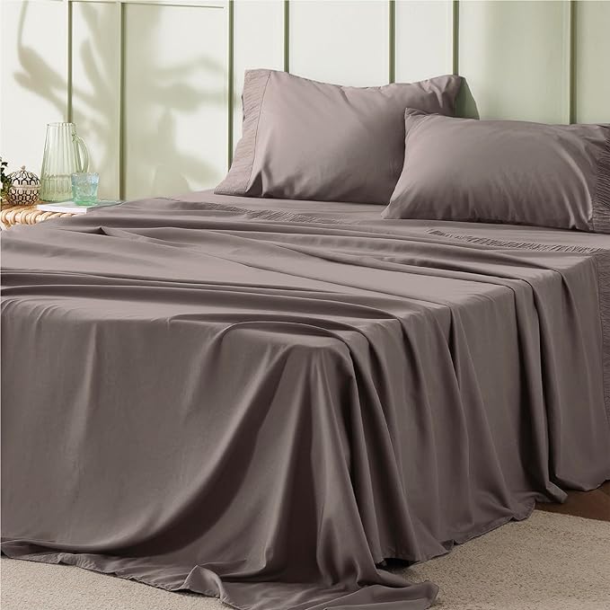 Bedsure King Size Sheets Set - 4 Pieces Soft King Sheets - Breathable & Cooling - Hotel Luxury - Easy Care Polyester Microfiber Bedding for Women, Men, Taupe
