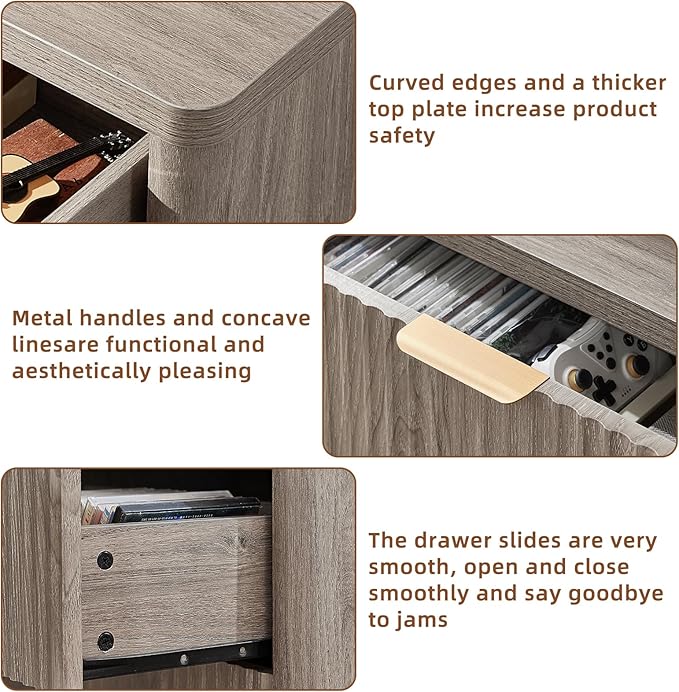LEYAOYAO Fluted 6 Drawers Dresser for Bedroom Set of 2, 42" Tall Modern Chest of Drawers with Metal Handle, Curved Profile Design,Grey Wood Drawer Organizer for Bedroom, Living Room, Hallway