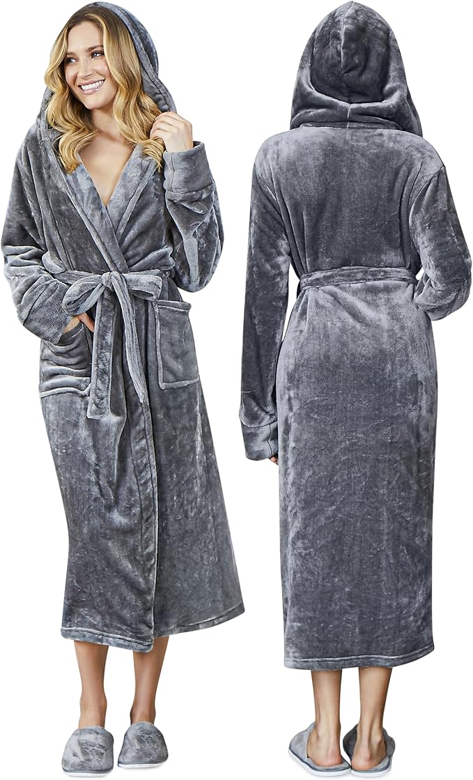 Lotus Linen Plush Robes for Women - Soft Bathrobe, Custom Monogram, Warm Fleece Robe with Pockets