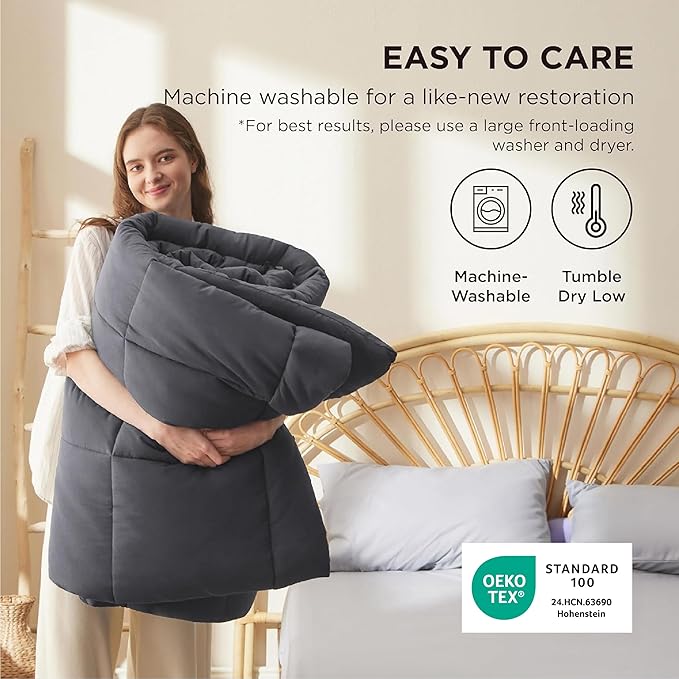 Bedsure Comforter Duvet Insert - Quilted Comforters Full Size, All Season Duvet, GentleSoft Down Alternative Bedding, with 8 Tabs, Gifts for Women/Men, Grey, Full 86 x 82 Inches