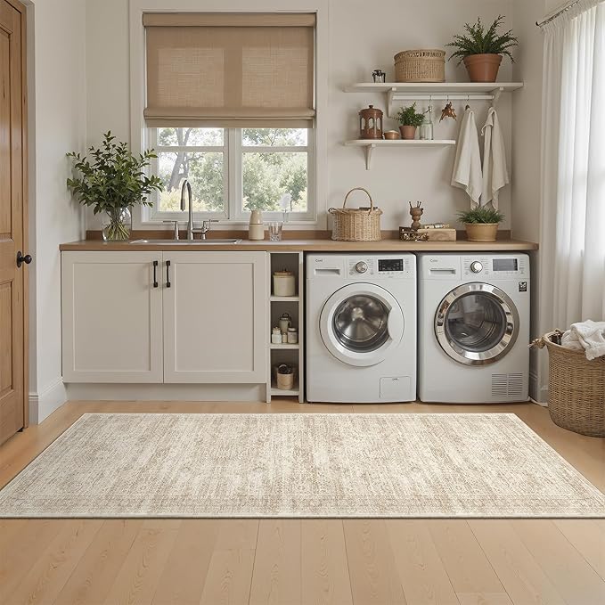 Runner Rug 2'x8' Washable Non-Slip Runner Rugs for Kitchen Bathroom Laundry Room Beige Vintage Floor Carpet Runners for Hallway Entryway