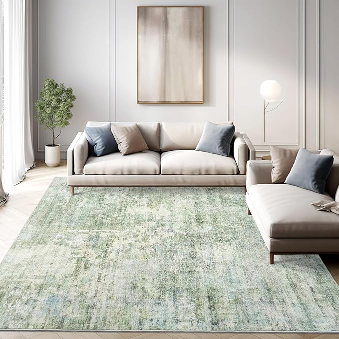 Area Rug 6x9 Abstract Rugs for Living Room 6 x 9 Washable Rugs Green Non Slip Low Pile Rugs for Bedroom Dining Room Foldable Thin