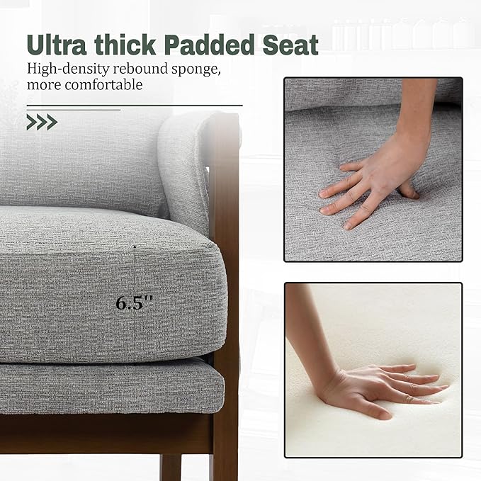 Accent Chairs for Living Room Set of 2, Modern Arm Chairs for Bedroom, Wooden Upholstered Mid Century Accent Chairs, Grey