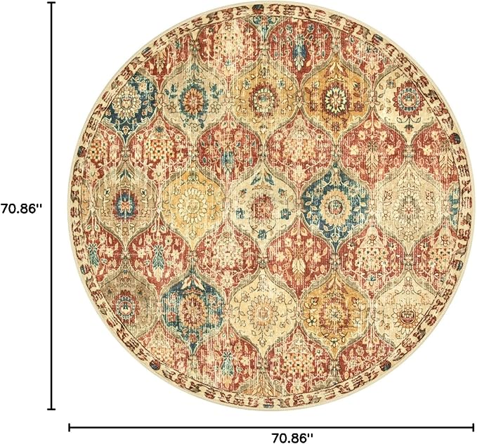 Lahome Moroccan Trellis Washable Round Area Rug, Soft Round Rugs 6ft Ultra-Thin Non-Slip, Vintage Large Circle Carpet for Bedroom Living Room Kitchen Nursery, Red/Orange
