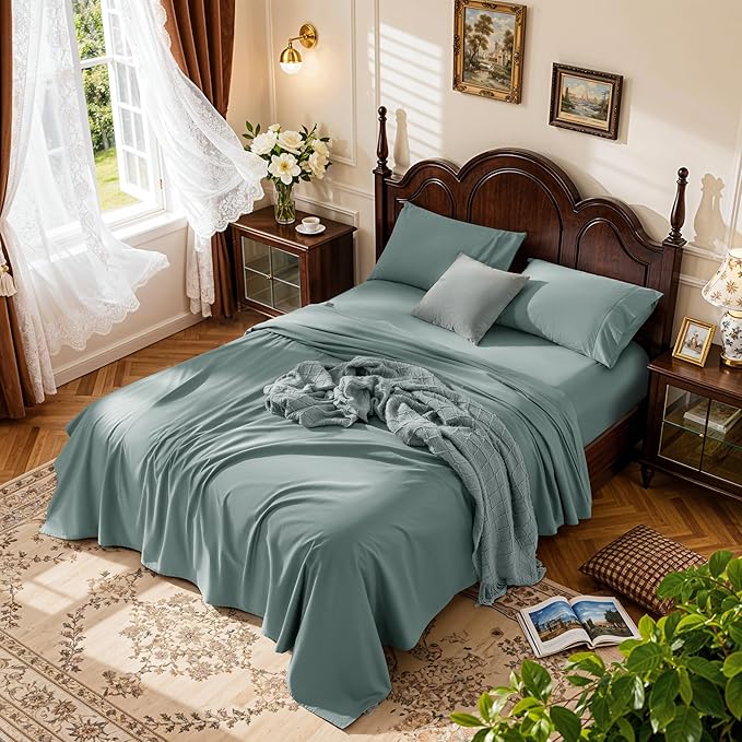 LBRO2M 1000 Thread Count 100% Egyptian Cotton Sheets Set King, 4 Piece Sets Bed Sheet Deep Pocket Sheet Set 16" Soft Comfortable All Season (King, Sage Green)