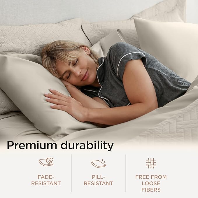 Threadmill Supima Cotton Queen Sheet Set, 1200 Thread Count Queen Sheets for Queen Mattresses, 4 Piece American Luxury Bed Sheets, Sateen Hotel Quality Sheets with Elasticized Deep Pocket, Taupe