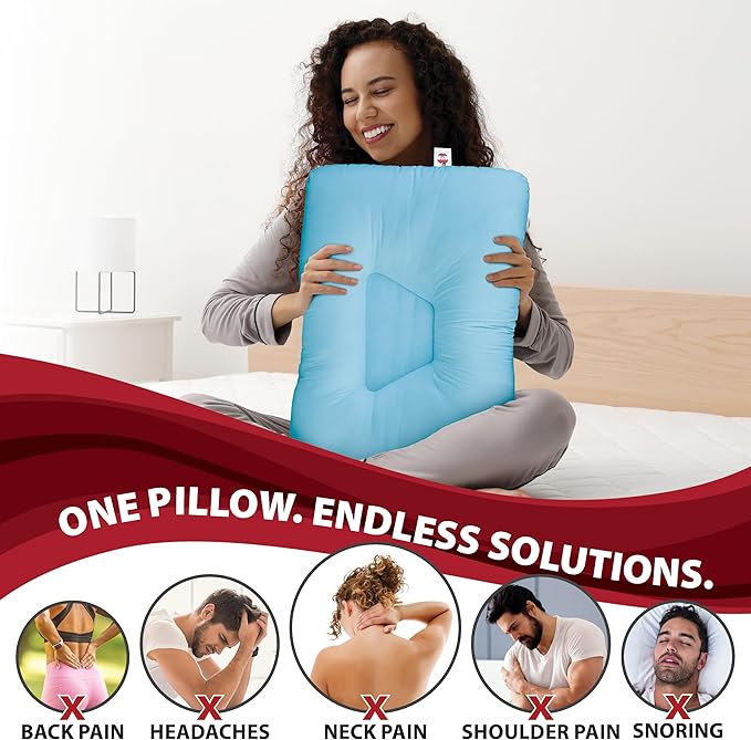 Core Products Tri-Core Cervical Support Pillow – Firm Orthopedic Neck Pillow for Pain Relief, Great Gift for Back and Side Sleepers – Ergonomic Contour Pillow – Assembled in USA, Midsize, Blue
