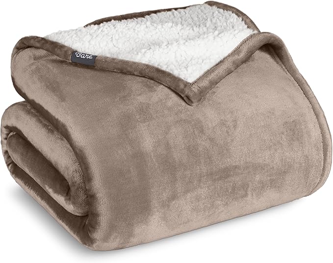 Bare Home Sherpa Fleece Blanket - Twin/Twin Extra Long - Blanket for Bed, Sofa, and Couch - Warm & Lightweight - Fluffy & Soft - Reversible (Twin/Twin XL, Taupe)