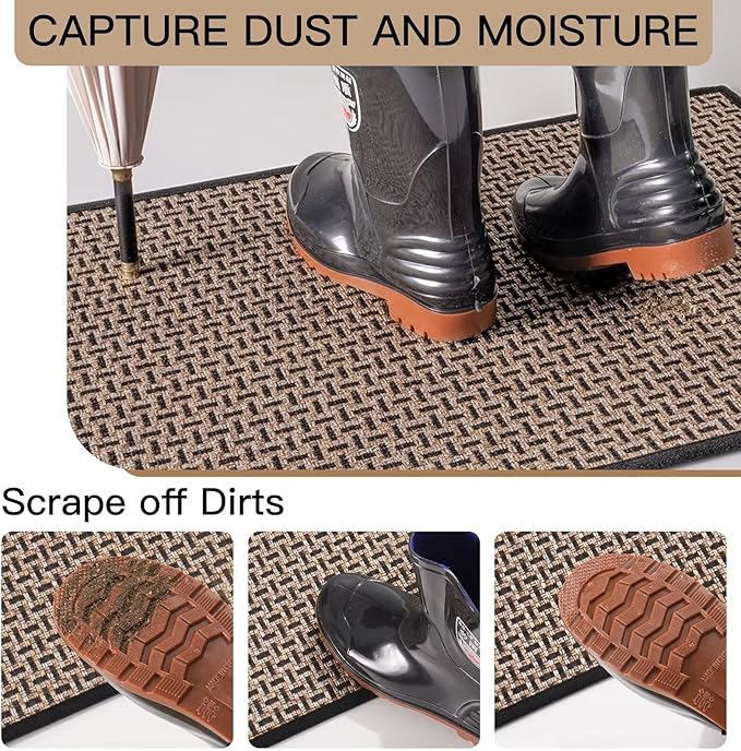 Door Mat 17"x30", Dirt Resistant and Absorbent, Non-Slip Rubber Backing Floor Mats, Easy Clean Low-Profile Doormat for Entryway, Front Door, Inside Entrance, Black