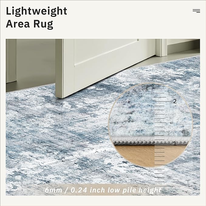 Area Rugs 4x6 for Living Room, Vintage Abstract Washable Rugs for Dining Room, Kitchen, Non-Slip Area Rug Blue