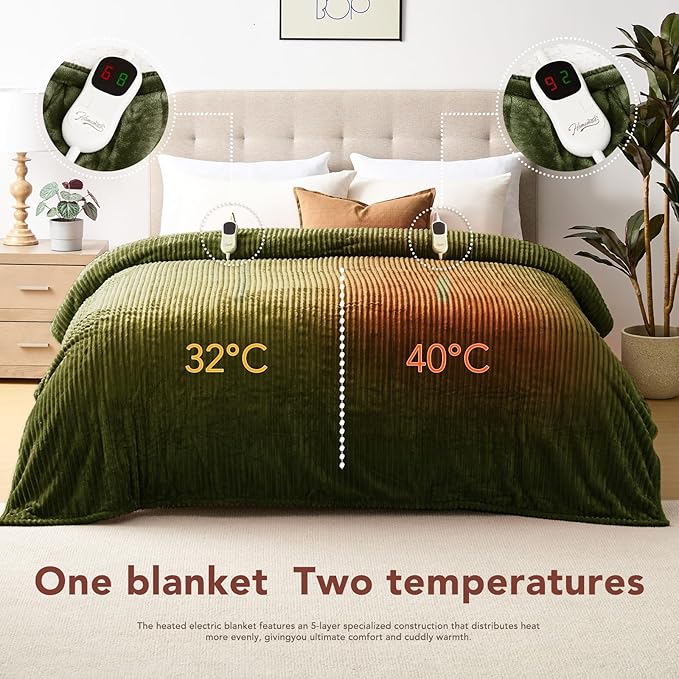Homemate Electric Heated Blanket Queen Size - 84"x90" Heating Blanket Queen Size Dual Control 1/2/4/6/8 Hours Auto-Off 10 Heat Level Over-Heat Protection Soft Flannel Sherpa ETL Certification
