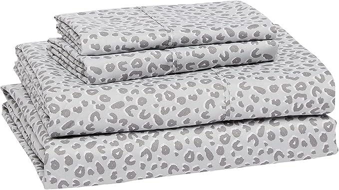 Amazon Basics Lightweight Super Soft Easy Care Microfiber 4 Piece Bed Sheet Set With 14-inch Deep Pockets - Full, Gray Cheetah,Printed
