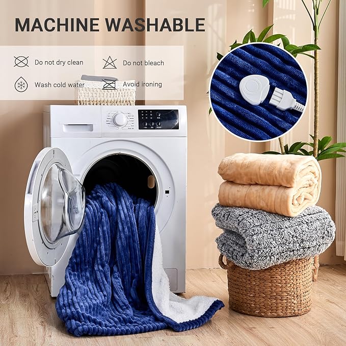 Heated Blanket Electric King, Soft Flannel Heating Blanket with 8 Hours Auto Off 10 Fast Heating Levels Machine Washable Sherpa Heated Blanket with Overheating Protection