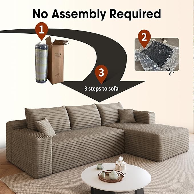 96" Sectional Couches for Living Room Modern Modular Sofa with L-Shape Couchs Upholstered Boneless Couch Deep Seat Sectional Couch with Chaise (Camel, 96" Right Facing Chaise+2Seaters)