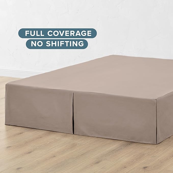 Bare Home Full Bed Skirt - 15-Inch Tailored Drop Easy Fit - Bed Skirt for Beds - Center & Corner Pleats (Full, Taupe)