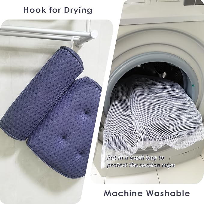 AEROiVi Luxury Bath Pillows for Tub，Bath Pillow Bathtub Pillows for Head and Neck Support Bath Cushion Made from Soft Spacer Mesh Material with Suction Cups (Dark Blue)