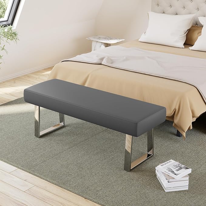 JIEXI Bedroom Bench Bed end upholstered Bench Indoor Corner Small Bench, with Metal Legs,for Kitchen entryway Dining Room and Living Room Window, Plant Bench, Footstool