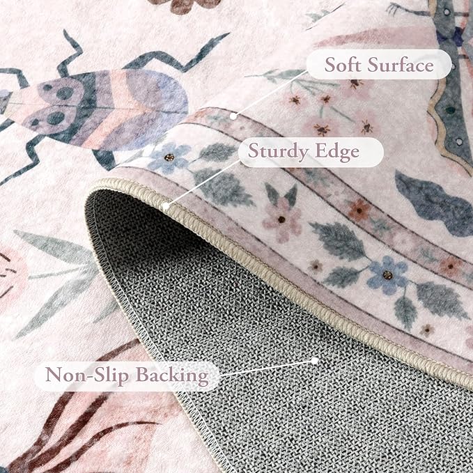 Lahome Insect Washable Rug, 2x3 Kitchen Rugs for Entryway Bathroom, Soft Door Mat Indoor Entrance Ultra-Thin, Small Non-Slip Throw Carpet for Bedroom Entry, Pink