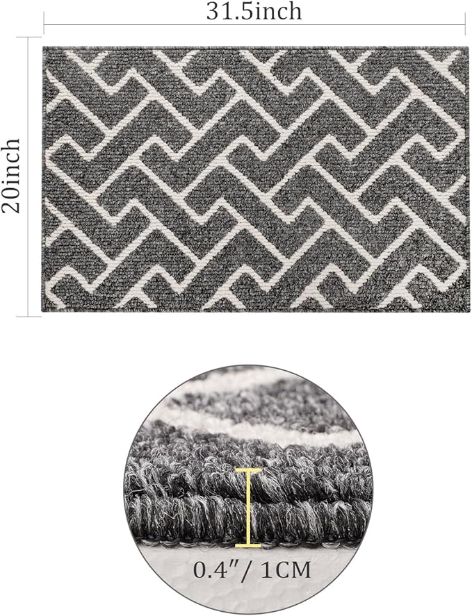 hicorfe Indoor Doormat,Front Back Door Mat Rubber Backing Non Slip Door Mats 20"x31.5" Absorbent Resist Dirt Entrance Doormat Inside Floor Mats for Entryway Washable Low-Profile(Silver Grey)
