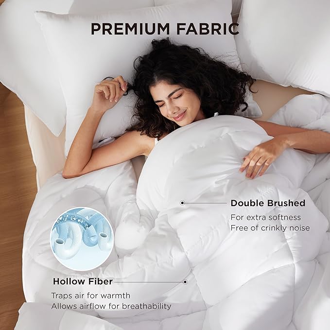 Bedsure Comforter Duvet Insert - Quilted Comforters Cal King Size, All Season Duvet, GentleSoft Down Alternative Bedding, with 8 Tabs, Gifts for Women/Men, White, California King 96 X 102 Inches