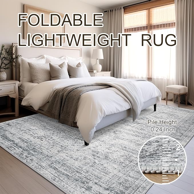 6x9 Area Rug for Living Room Washable 6x9 Gray Rug Non-Slip Modern Rugs for Bedroom Dinning Room Ultra-Thin Indoor Grey Rug