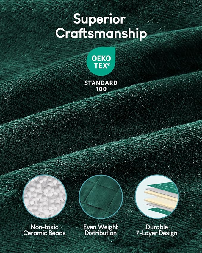 Cottonblue Weighted Blanket 15lbs for Queen Ded - Ultra Soft, Cozy Comfort Sherpa Blanket for Relax and Sleep, Heavy Bed Blankets with Cemaric Beads, 60x80 Inches,Green