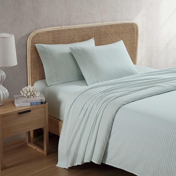 Tommy Bahama - King Sheet Set, Cotton Percale Bedding Set, Super Soft, Oeko-Tex Certified (Cool Beach Stripe Turquoise, King)