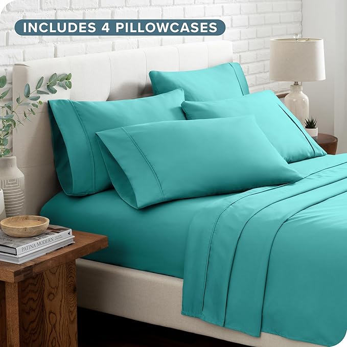 Bare Home Hotel Luxury Full XL Sheet Set, Extra Soft - 6 Piece Set - Deep Pockets - Easy Fit - Cooling & Breathable - Wrinkle, Fade, Stain Resistant - Includes 4 Pillowcases (Full XL, Turquoise)